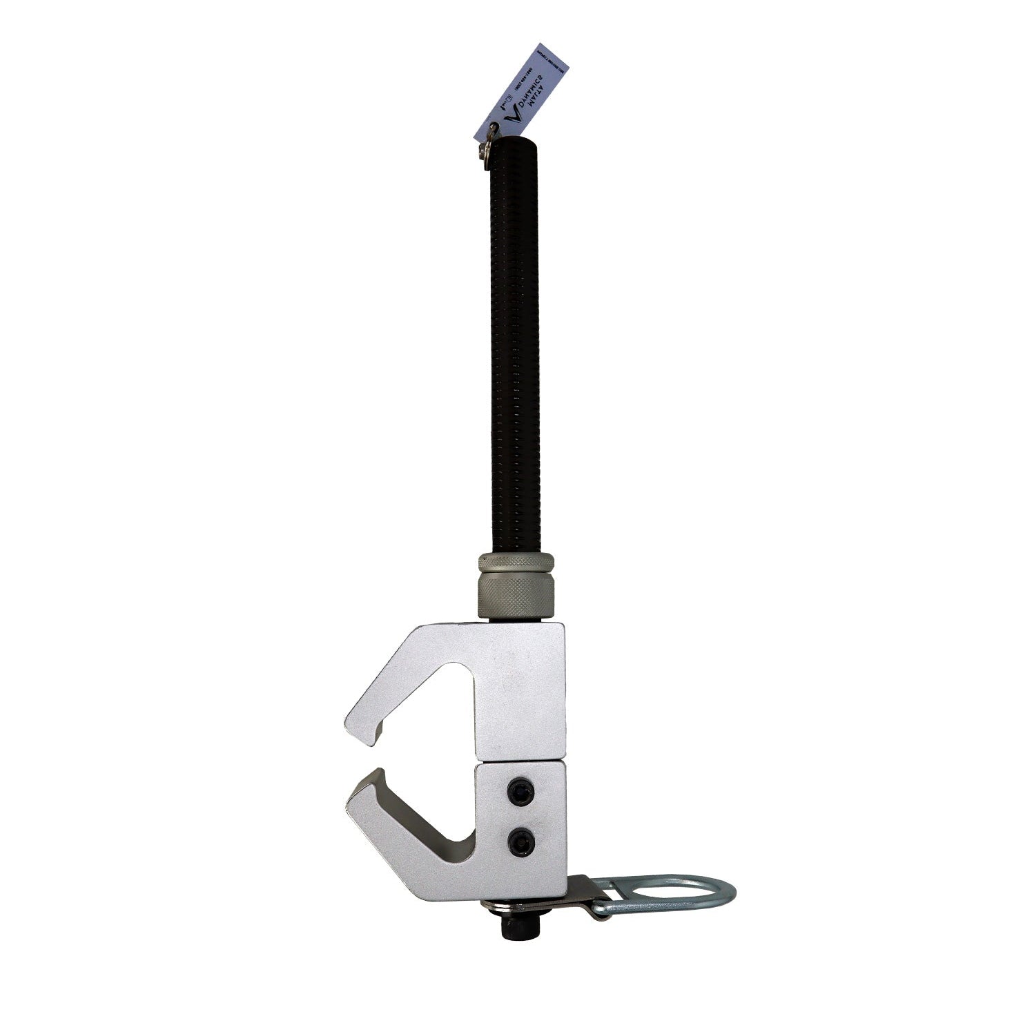 Metal tool with a black handle on a white background