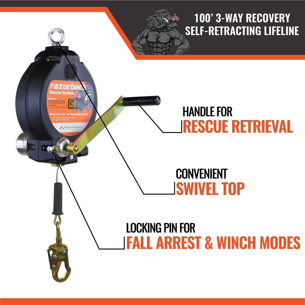 90’ Razorback 3-Way Recovery SRL With Snap Hook, Class SRL-R