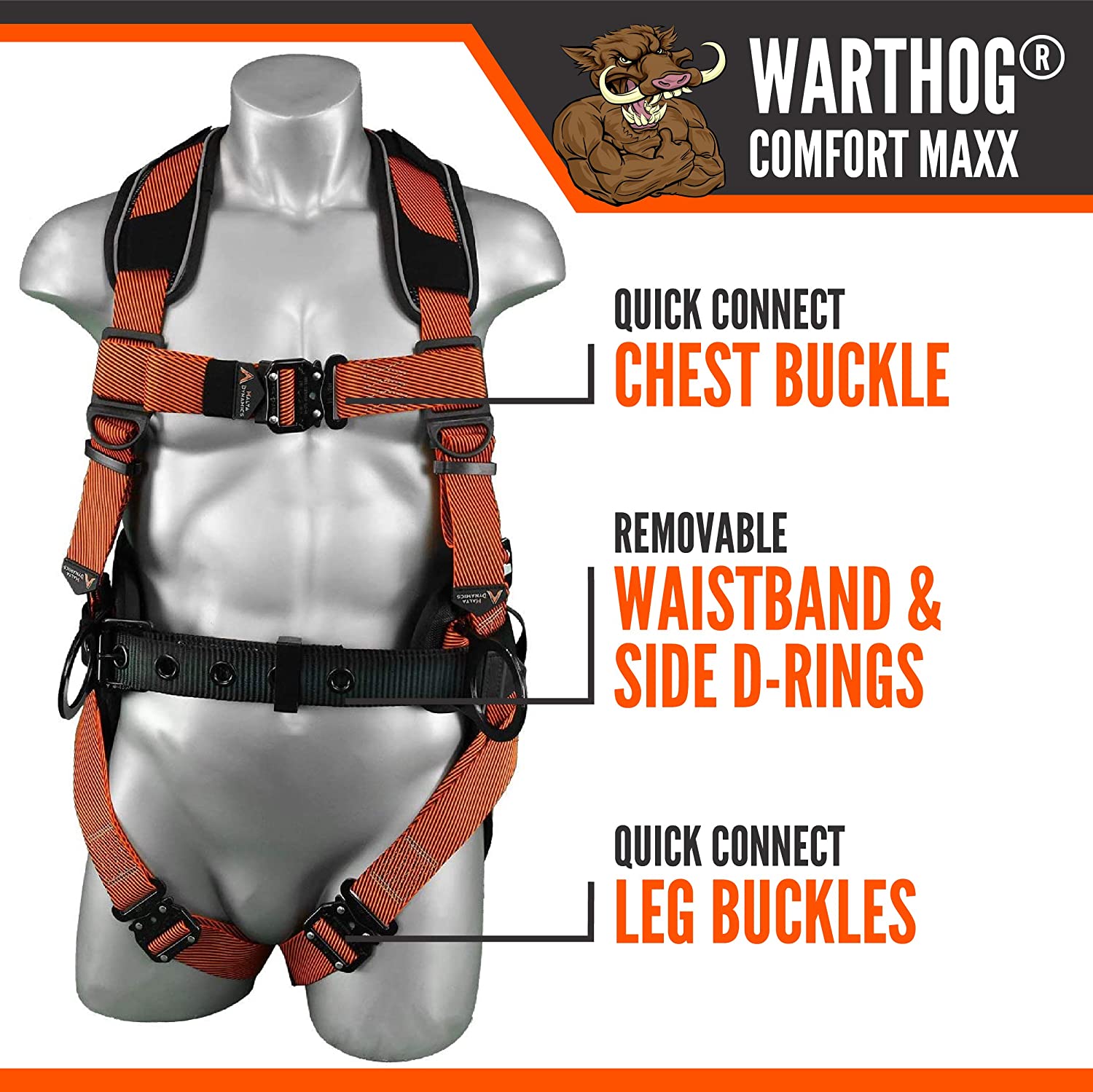 WARTHOG® COMFORT MAXX BELTED SIDE D-RING HARNESS (4 Pack)