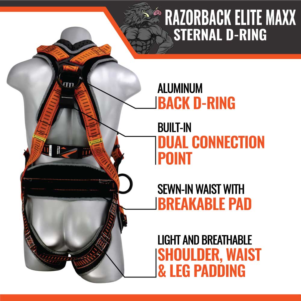 Razorback Elite Maxx Sternal D-Ring Harness | Roofing Harness