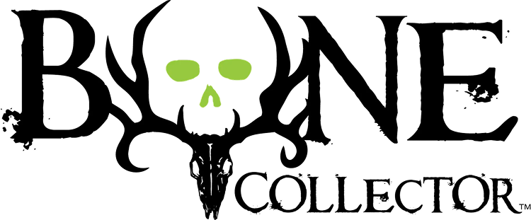 Logo of 'Bone Collector' featuring a skull with antlers on a white background