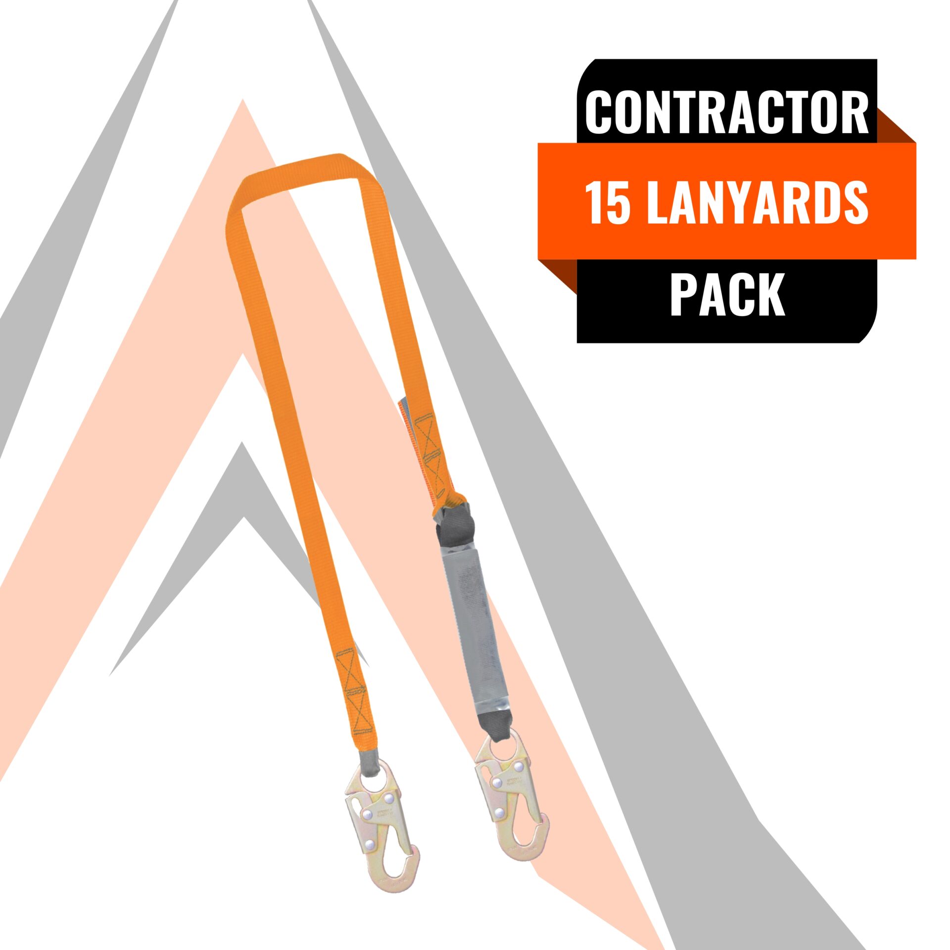 6’ SINGLE LEG SHOCK ABSORBING LANYARD W/ 2 STEEL SNAP HOOKS (15 Pack)