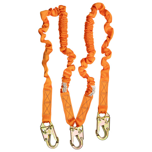 C5106 4.5' - 6’ DOUBLE LEG STRETCH INTERNAL SHOCK ABSORBING LANYARD WITH 3 STEEL SNAP HOOKS