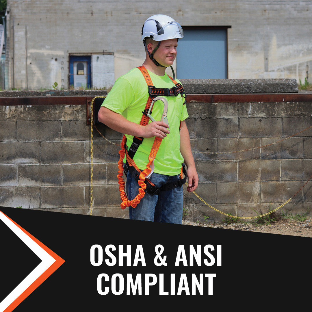 4.5' - 6’ SINGLE LEG STRETCH INTERNAL SHOCK ABSORBING LANYARD WITH 1 REBAR HOOK AND 1 STEEL SNAP HOOK