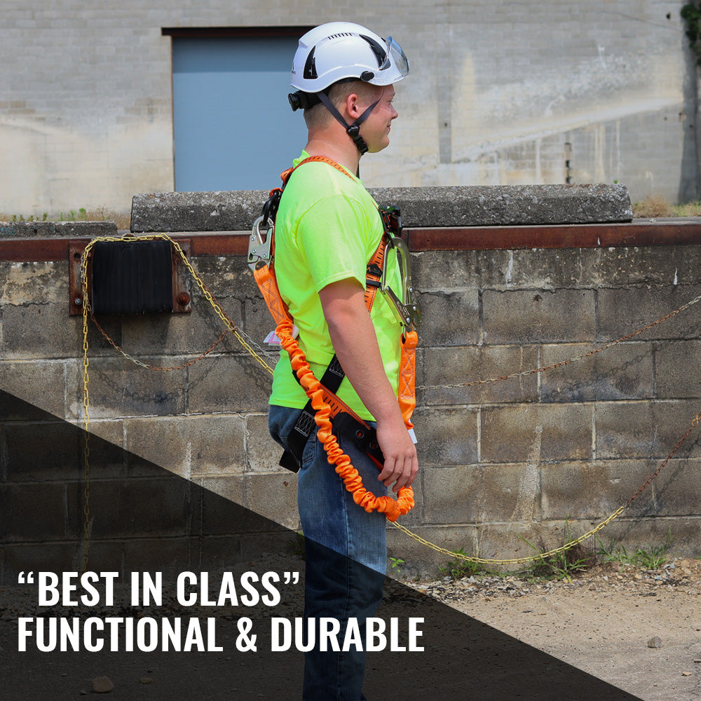 4.5' - 6’ SINGLE LEG STRETCH INTERNAL SHOCK ABSORBING LANYARD WITH 1 REBAR HOOK AND 1 STEEL SNAP HOOK