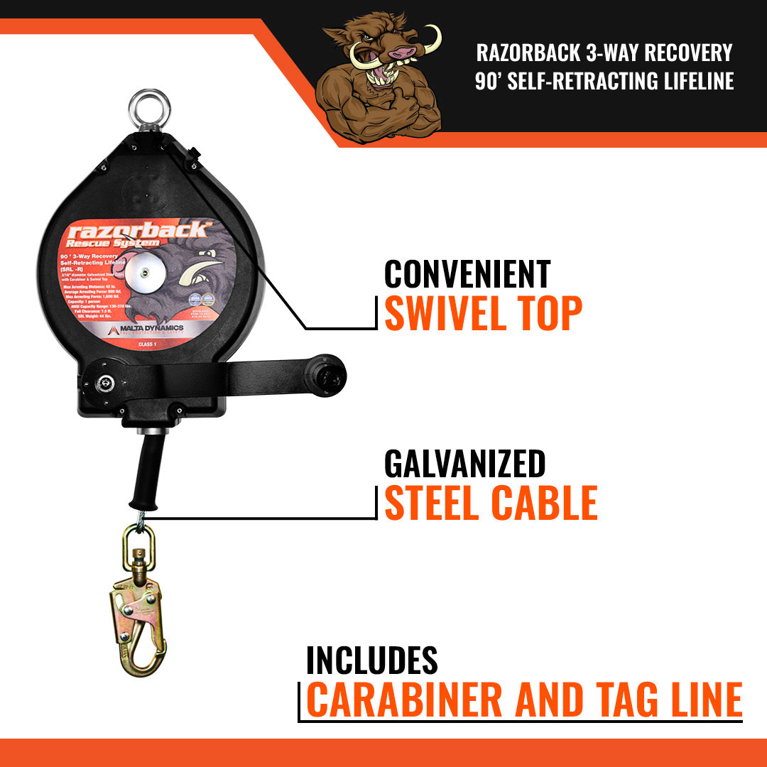 90’ Razorback 3-Way Recovery SRL With Snap Hook, Class SRL-R