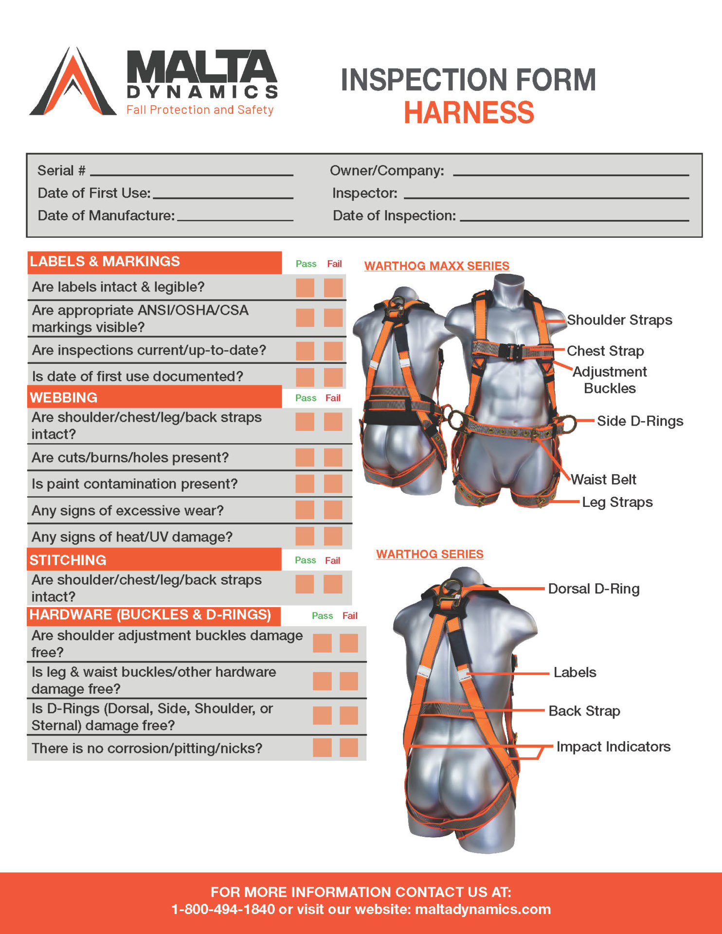 Harness & Fall Protection Inspection Form