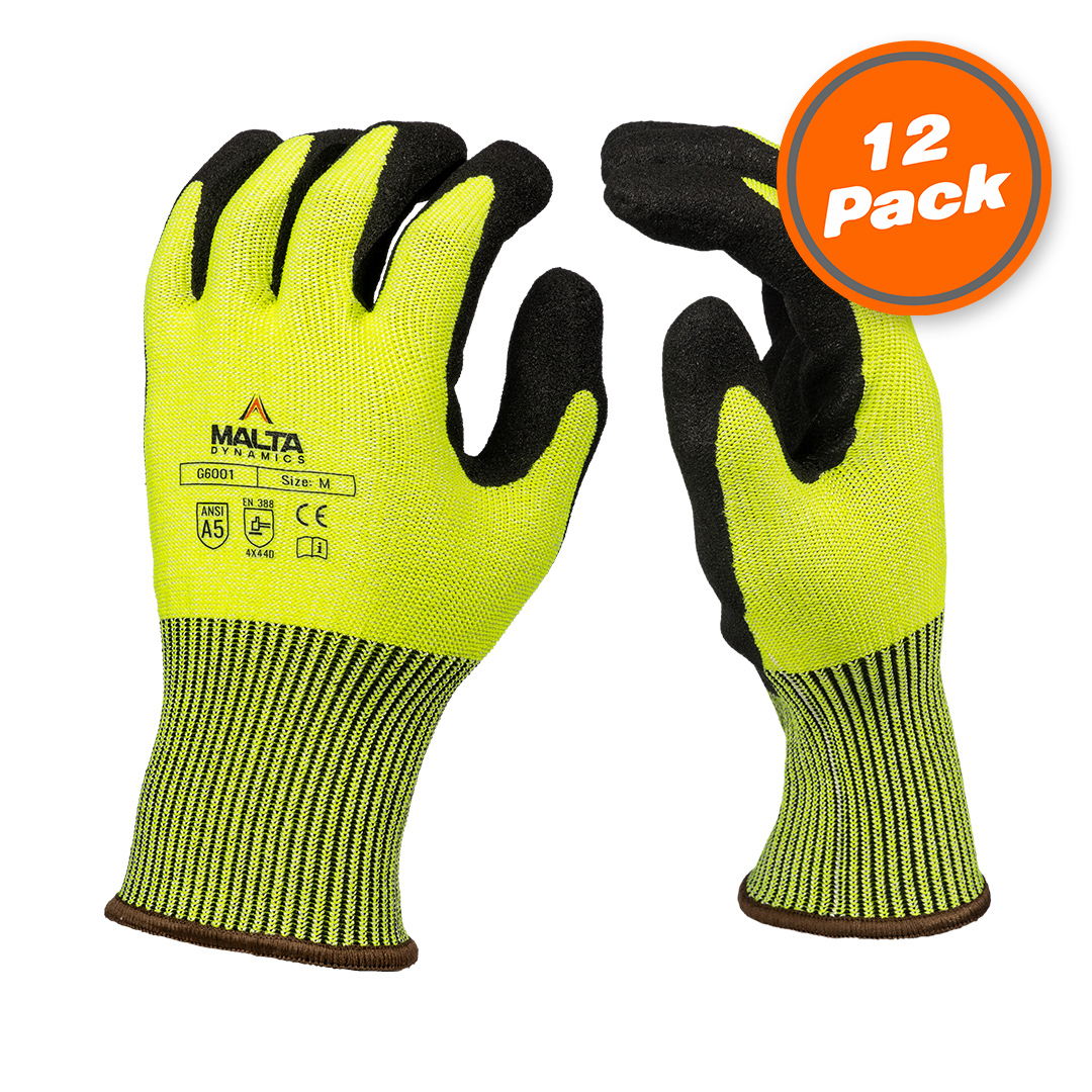 Yellow NON-INSULATED CUT LEVEL 5 WORK GLOVES (12 PACK)