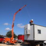 crane set up with worker. safety concept.