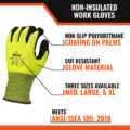 NON-INSULATED CUT LEVEL 5 WORK GLOVES- non slip polyurethane coating, cut resistant material, three sizes available, meets ansi/isea 105: 2016