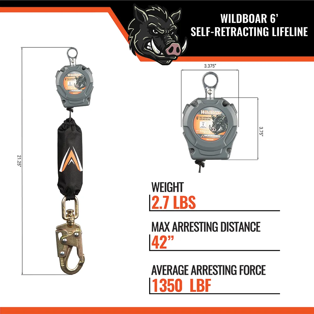 6 ft Wild Boar Personal Self-Retracting Lifeline – Single or Dual SRL with Rebar or Snap Hook - Image 17