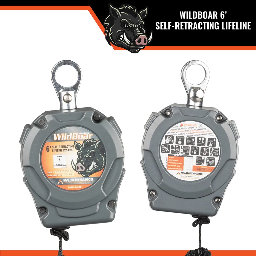 6 ft Wild Boar Personal Self-Retracting Lifeline – Single or Dual SRL with Rebar or Snap Hook - Image 10