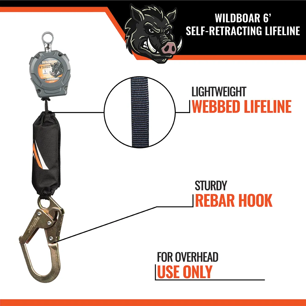 6 ft Wild Boar Personal Self-Retracting Lifeline – Single or Dual SRL with Rebar or Snap Hook - Image 13