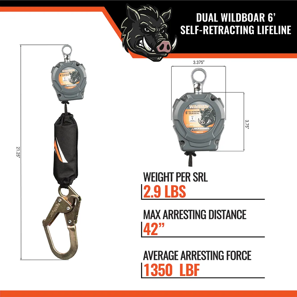 6 ft Wild Boar Personal Self-Retracting Lifeline – Single or Dual SRL with Rebar or Snap Hook - Image 12