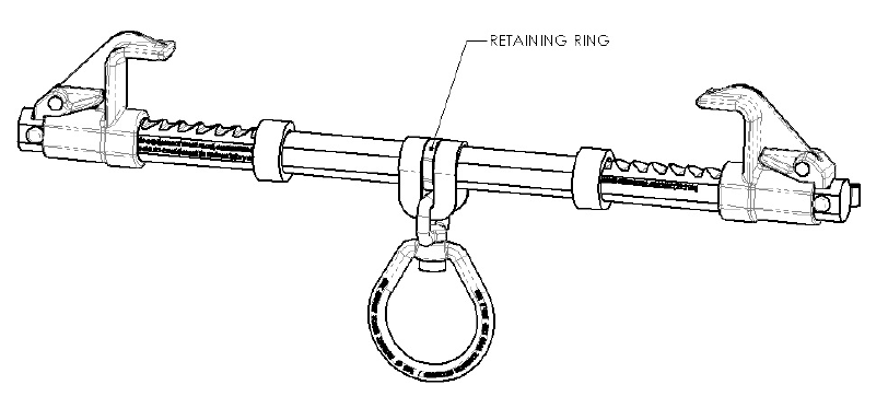 Retaining ring holding the D-ring centered on an I-beam connector which may disengage from the main beam.